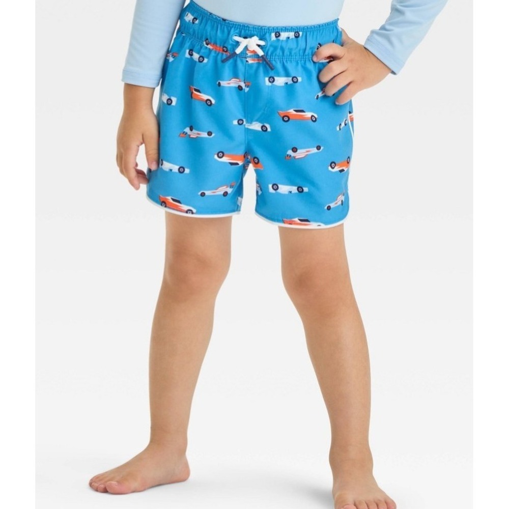 Cat & Jack Swim Trunks Race Car Print UPF 50+ Sun Protection Size 2T Boys